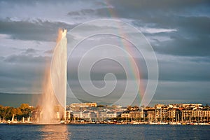 City landscape of Geneva downtown and lake