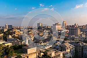 City Landscape Of Genoa Italy At Sunset With Blue Sky