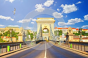 City landscape - morning view of the Szechenyi Chain Bridge and Buda part of Budapest
