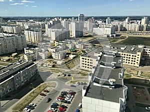 City landscape. Multi-storey buildings against the blue sky. The capital of Belarus, Minsk.