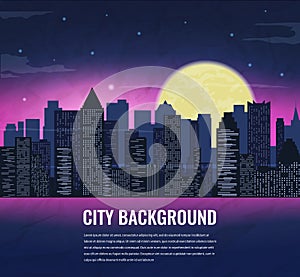 City landscape at night in moonlight. Vector background