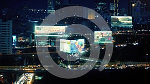 City Landscape With Roads And Billboards At Night