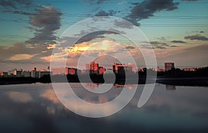 City landscape at sunset