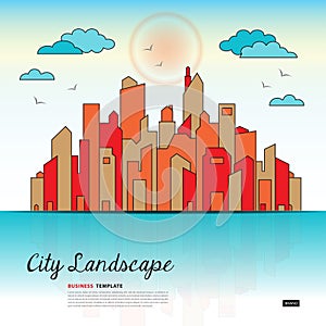 City landscape template vector illustration, Downtown landscape with high skyscrapers, Web banner, Goverment buildings photo