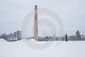 Urban city photo at Latvia, old tower. Winter, snow and building