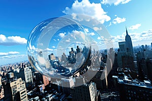 A city with a large bubble in the sky