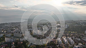 City of Lausanne in Switzerland in the evening - aerial view