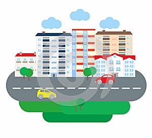 City life business in flat design style. Architecture of a small town. Vector illustration