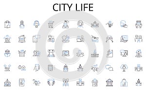 City life line icons collection. Virtualization, SaaS, PaaS, IaaS, Deployment, Scalability, Flexibility vector and