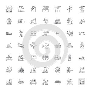 City life linear icons, signs, symbols vector line illustration set