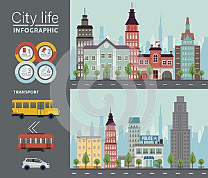 city life megalopolis lettering in cityscapes scenes and vehicles