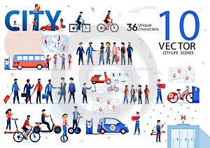 City Life Scenes, Eco Transport Vector Concepts