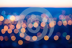 City lights big abstract circular bokeh on blue background