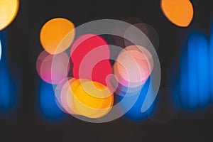 City lights big abstract circular bokeh on dark background