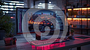 City Lights and Code on a Modern Workspace