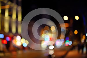 City lights night view, blur bokeh photo