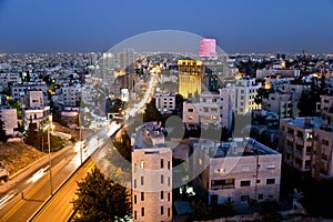 City lights after the sunset in Amman