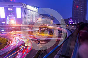 City lights and traffic lights on modern New Shanghai financal d