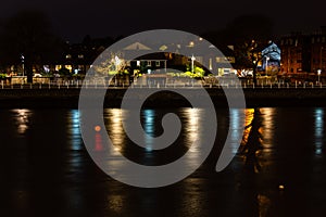 City lights with tree shadow at Shannon river