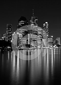 City Lights Water Reflection - Black & White