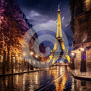 City of Lights: Witness the shimmering elegance of Paris as nightfall illuminates the Eiffel Tower