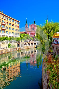 City of Ljubljana historic riverfont view