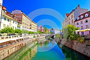 City of Ljubljana historic riverfont view