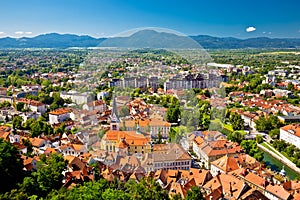 City of Ljubljana and mountains aerial view