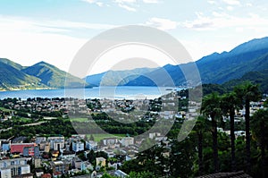 The city of Locarno and Ascona and the Lake Maggiore seen from Orselina