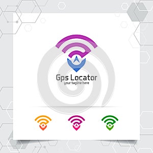 City locate logo vector with concept of pin map locator and gps signal symbol design for travel, local guide, gps, and tour