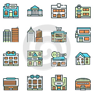 City locations color linear icons vector set