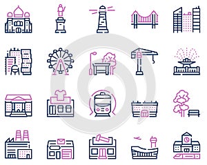 City locations color linear icons vector set