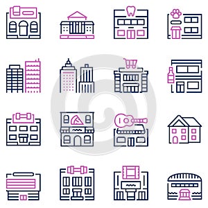 City locations color linear icons vector set