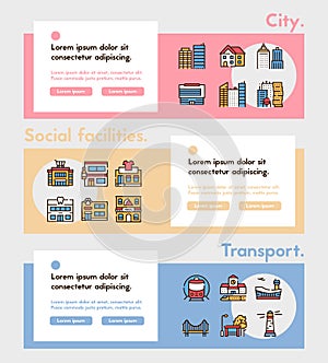 City locations color linear icons vector set