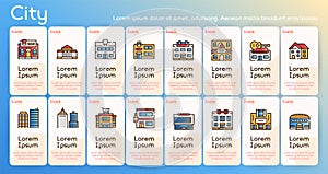 City locations color linear icons vector set