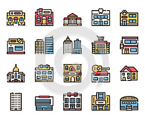 City locations color linear icons vector set