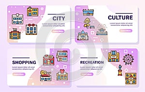 City locations color linear icons vector set