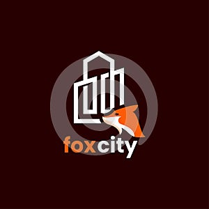 City logo with white lines with a blend of fox images.