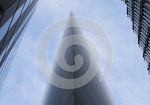 City of London, modern glass buildings, looking up.