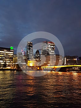 City of London at night from The South Bank, River Thames