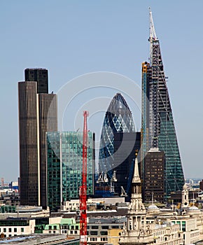 City of London one of the leading centres of global finance.This view includes Tower 42 Gherkin,Willis Building, Stock Exchange T