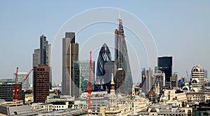 City of London one of the leading centres of global finance.This view includes Tower 42 Gherkin,Willis Building, Stock Exchange T