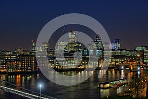 City of London over River Thames, at nightfall