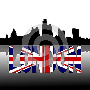 City of London skyline reflected with flag text illustration