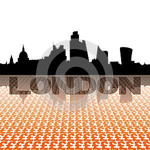 City of London skyline reflected with pound symbol illustration