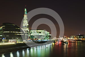 City of London: skyline of Thames bank at night