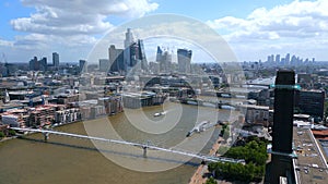 City of London, St Pauls Cathedral and Millennium Bridge aerial view