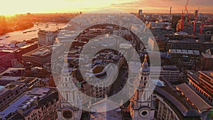 The City of London in the warm evening sunlight - aerial view