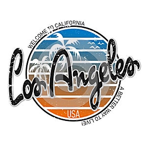 CITY OF LOS ANGELES CALIFORNIA. Handmade Palms trees retro style. Design fashion apparel textured print. T shirt graphic