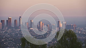 City of Los Angeles cityscape skyline scenic view at sunset